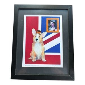 Queen Elizabeth Corgi Union Jack framed print art